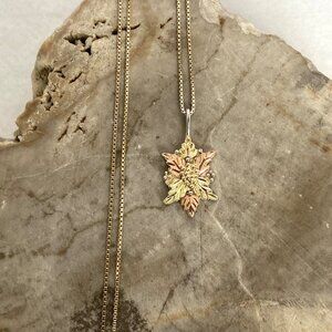 VTG Sterling Silver 925 10K Yellow Rose Gold Leaf Foliage Pendant Necklace 19.5
